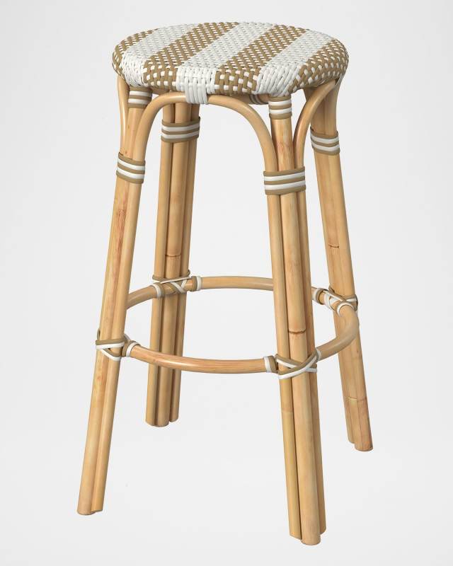 Tobias 30" Rattan Bar Stool, Tan/White Stripe
